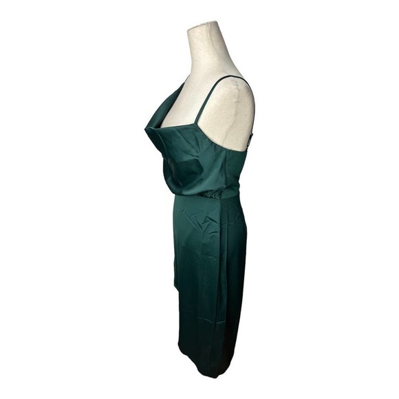 NWT Showpo. Sisters by Heart Asymmetrical Cowl Neck Satin Midi Dress in Emerald - Picture 5 of 8